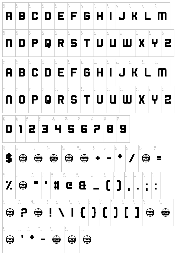 Bromine Cocktail font map